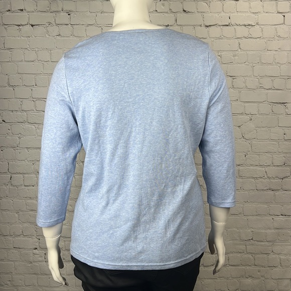 Light Blue Heather Cotton Long Sleeve Scoopneck Top Size XL - Picture 3 of 5